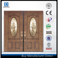 Decorative Tempered Glass Inserted Double Leaf Exterior Fiberglass Door